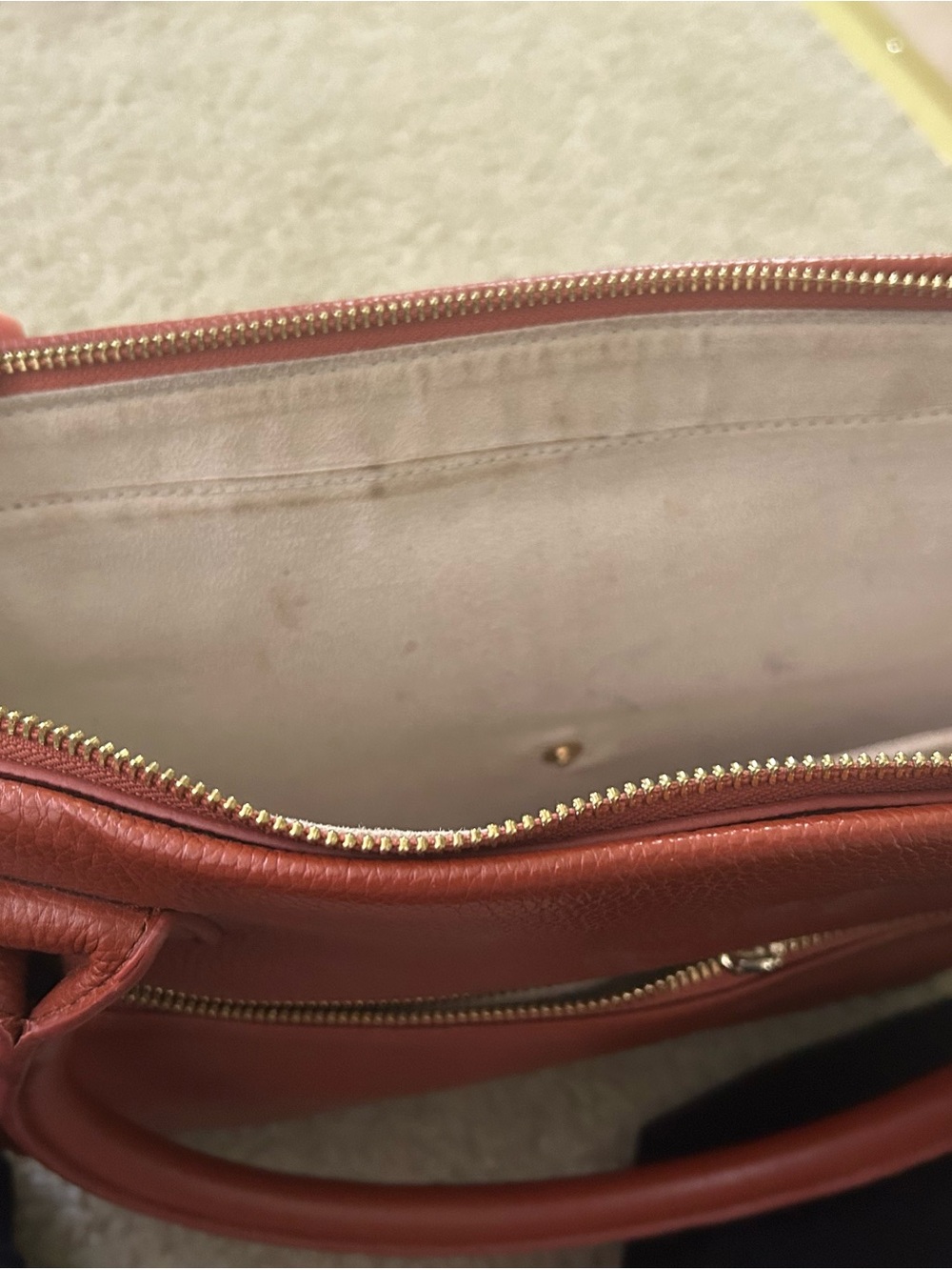 Classic Leather Tote in Brick Red with Front Pockets - Picture 6 of 7